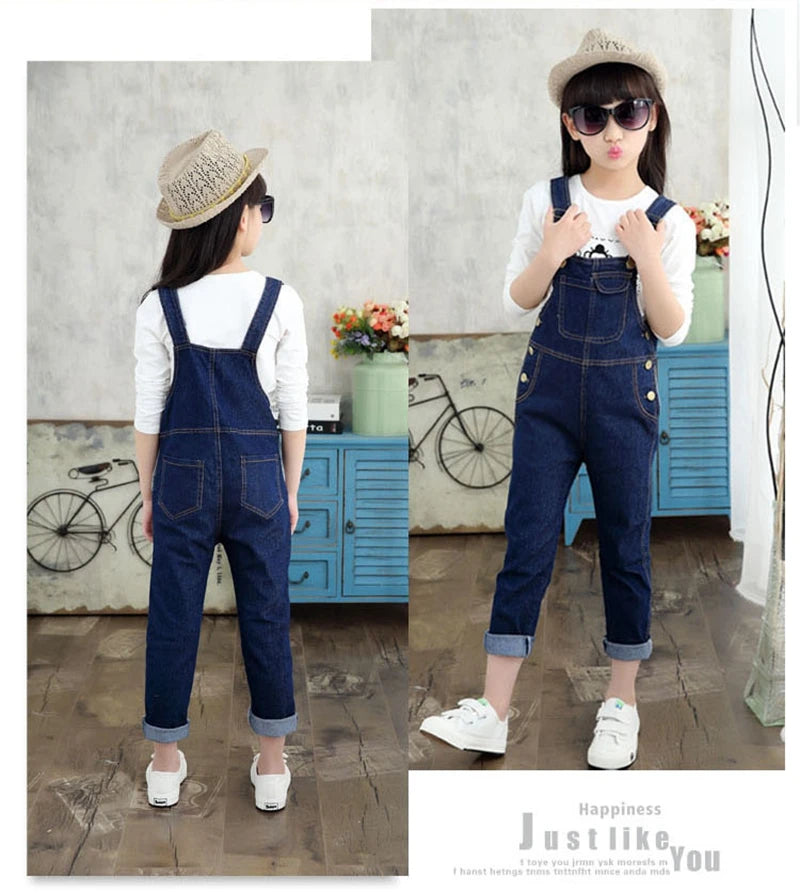 New Kids Denim Overalls for Teenagers Spring Jeans Dungarees Girls Pocket Jumpsuit Children Boys Pants For Age 5 7 9 11 13 Years