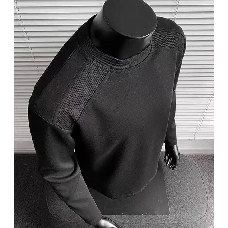 American Long-sleeved T-shirt for Men Autumn Winter Right Shoulder Round Neck Sweatshirt Bottoming Shirt