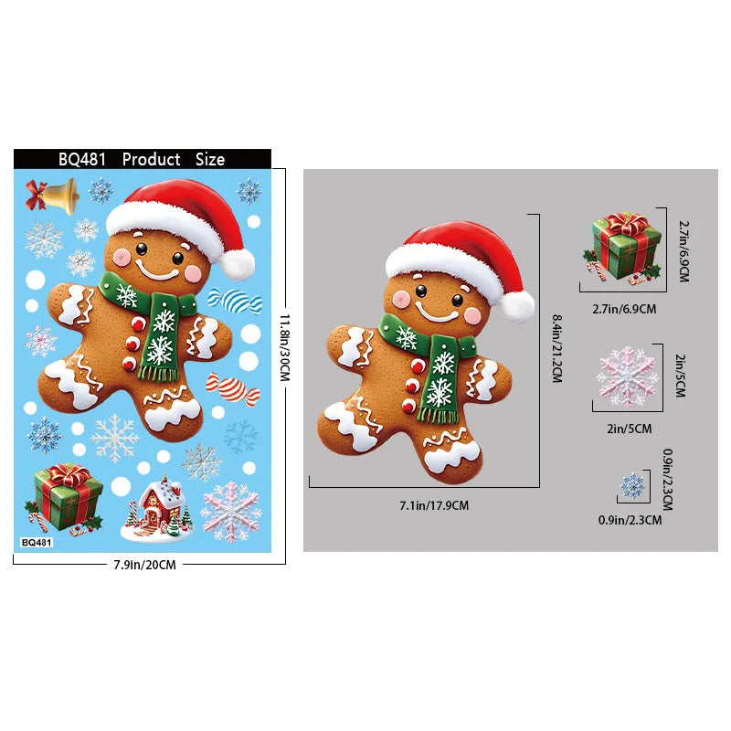Christmas decorations, gingerbread figurines, snowmen, snowflake glass stickers, Christmas party decorations