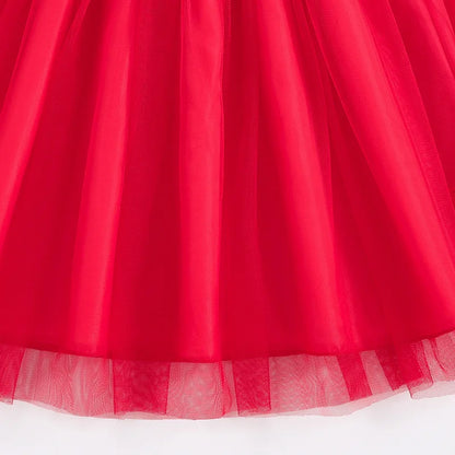 Set For Kids Girl 8-12 Years Ruffled Sleeve Rose Floral Print Tulle Cute Princess Formal Dresses with Belt Ootd For Baby Girls