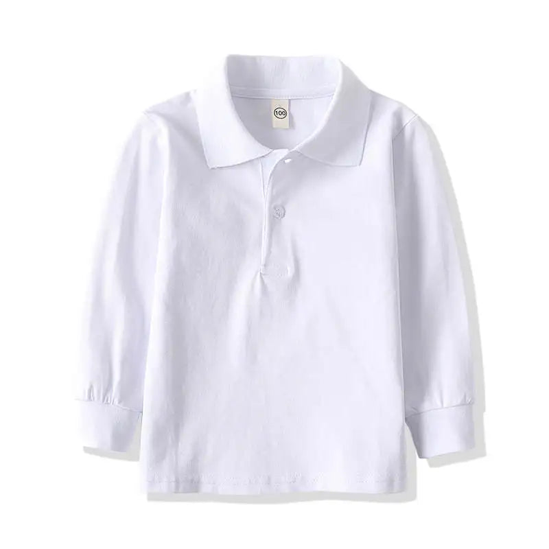 Children Long Sleeve Cotton School Uniform White