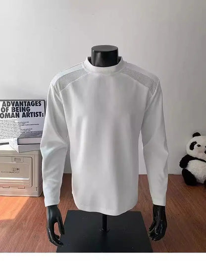 American Long-sleeved T-shirt for Men Autumn Winter Right Shoulder Round Neck Sweatshirt Bottoming Shirt