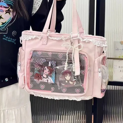 Japan Style Preppy Messenger Bag with Cute Bow Anime Shoulder Crossbody Bag For Sweet JK Girls Tote Bag