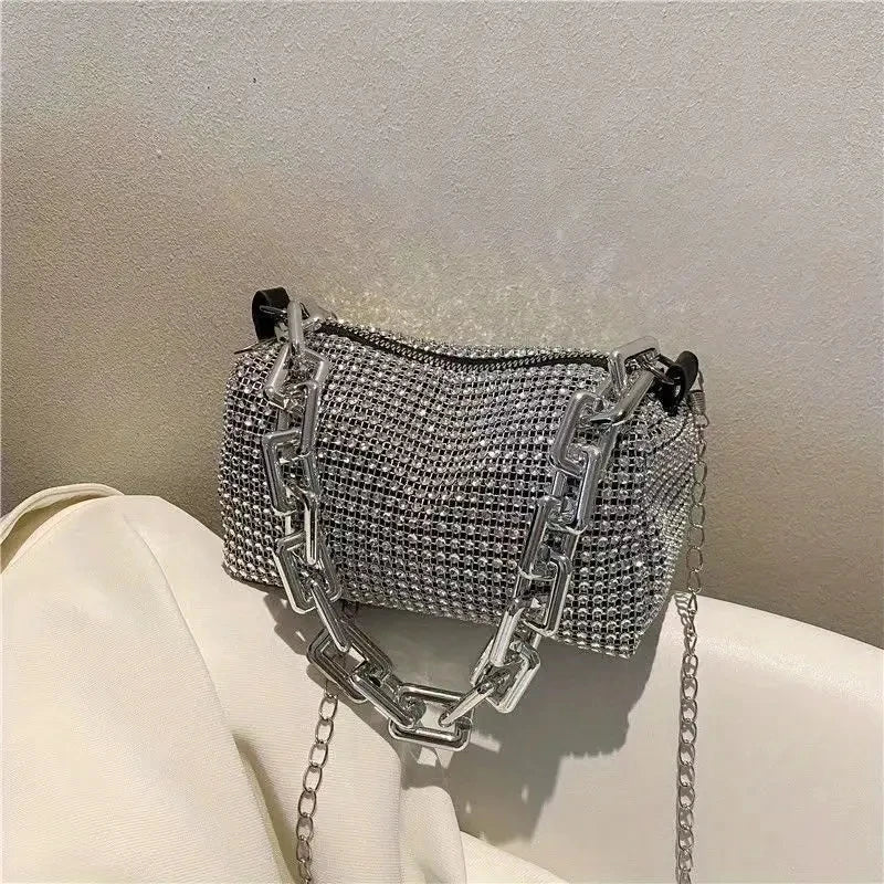 Allover Rhinestone Bucket Bag, Glitter Chain Prom Purse, Women&