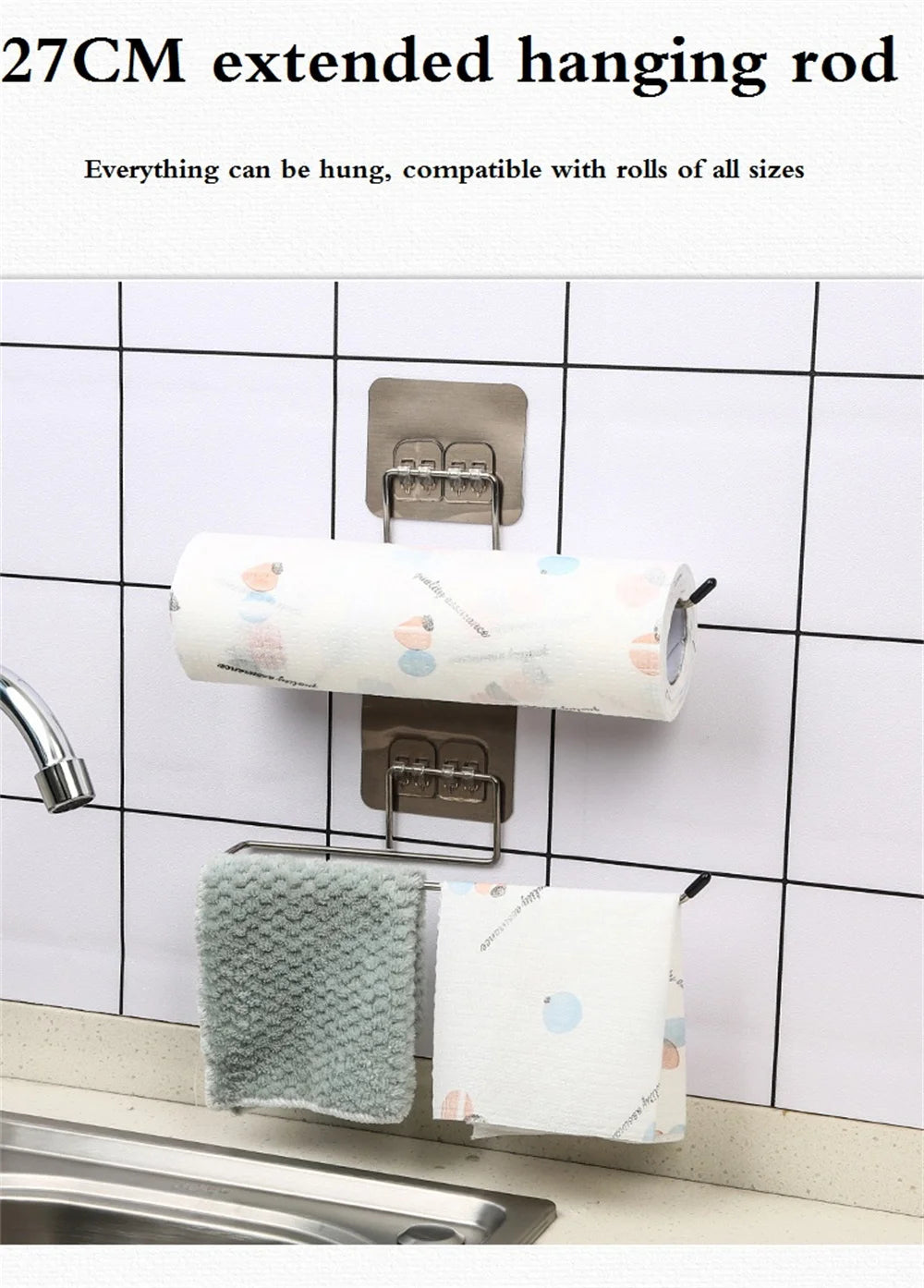 Adhesive Hanging Paper Roll Towel Holder Bathroom Toilet Storage Stand Kitchen Organizer Napkin Rack Stainless Steel Wall Mount