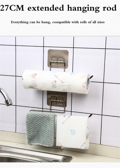 Adhesive Hanging Paper Roll Towel Holder Bathroom Toilet Storage Stand Kitchen Organizer Napkin Rack Stainless Steel Wall Mount