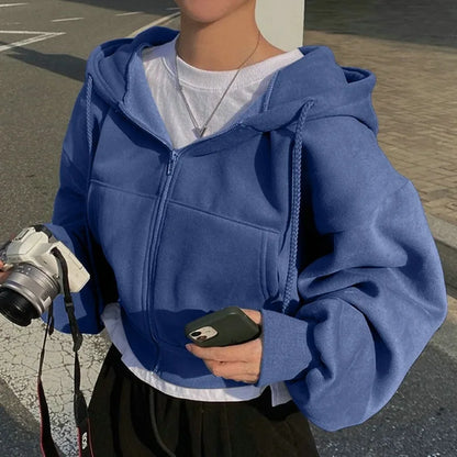 Women’s Zip-Up Hooded Hoodie – Autumn Winter Streetwear Crop Jacket  If you want: