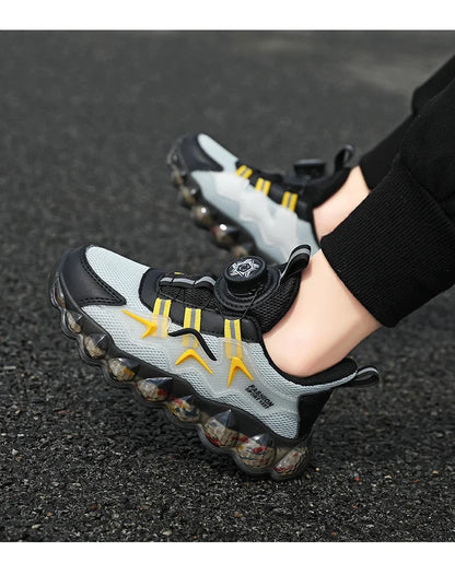 Children Shoes Thick Soled Running Rotary Buckle Kids Sports Casual Tennis For Girls Boys Outdoor Mesh Breathable Unisex Sneaker