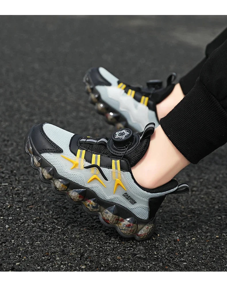 Children Shoes Thick Soled Running Rotary Buckle Kids Sports Casual Tennis For Girls Boys Outdoor Mesh Breathable Unisex Sneaker