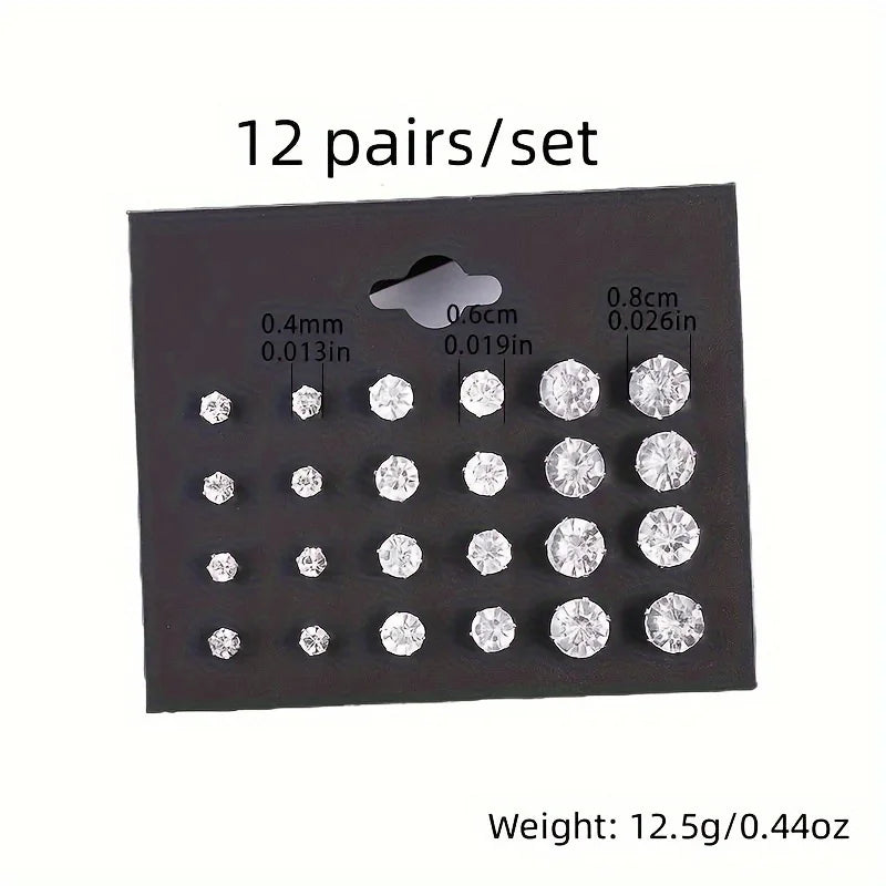 12 Pairs Eight Claw Glass Water Diamond Earrings, Versatile Flower Artificial Crystal Card Earring Set Earrings, Earring Set