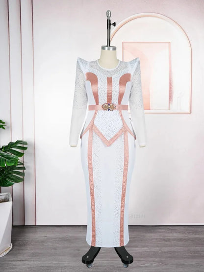 Plus Size African Party Dresses for Women Dashiki Diamond Pleated Long Dress Elegant Turkey Muslim Wedding Evening Gown 2026