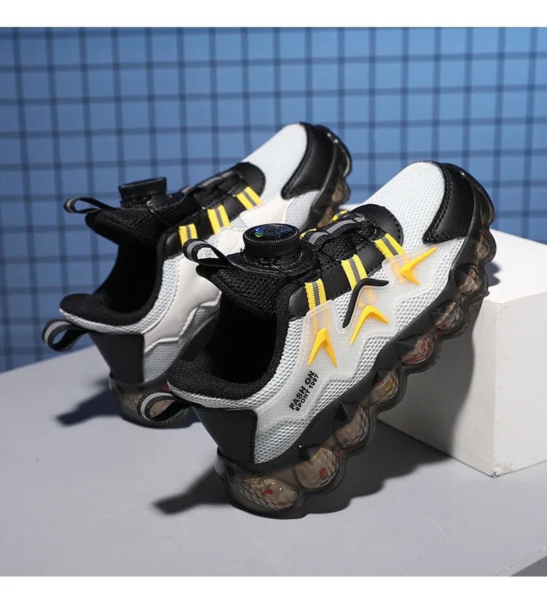 Children Shoes Thick Soled Running Rotary Buckle Kids Sports Casual Tennis For Girls Boys Outdoor Mesh Breathable Unisex Sneaker