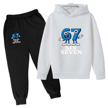 Six Seven Funny Number Cartoon Print Kids Spring Autumn Casual 2Pcs Hoodie+Jogging Pants Tracksuits 2-13Years Boys Girls Clothes