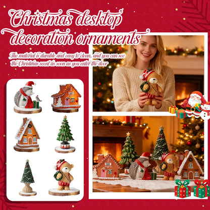 Christmas Desktop Decorations,Creative Resin Christmas Trees, Little Houses Photo Props,Miniature House Figurine Tabletop Decor