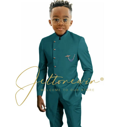 Royal Blue African Design Boys Suits Set For Wedding Formal Tuxedo Kids Costume Piano Performance Children Tailor Made