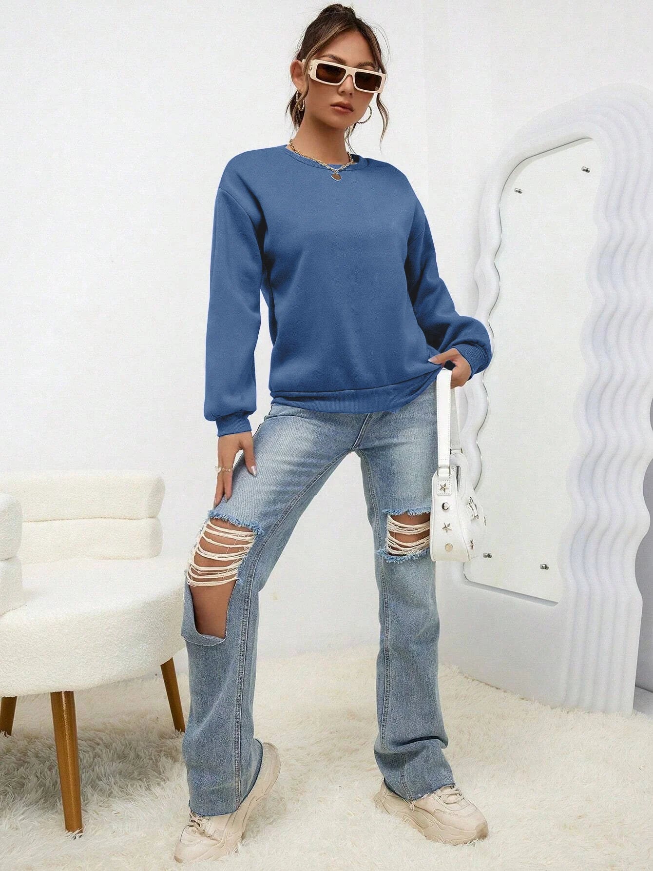 Women’s Casual Solid Color Hoodie – Loose Crewneck Autumn Pullover