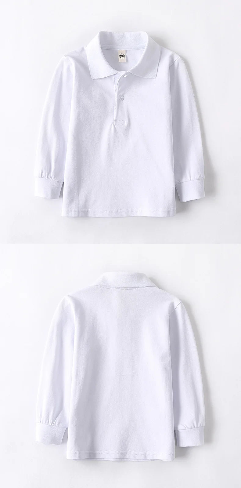 Children Long Sleeve Cotton School Uniform White