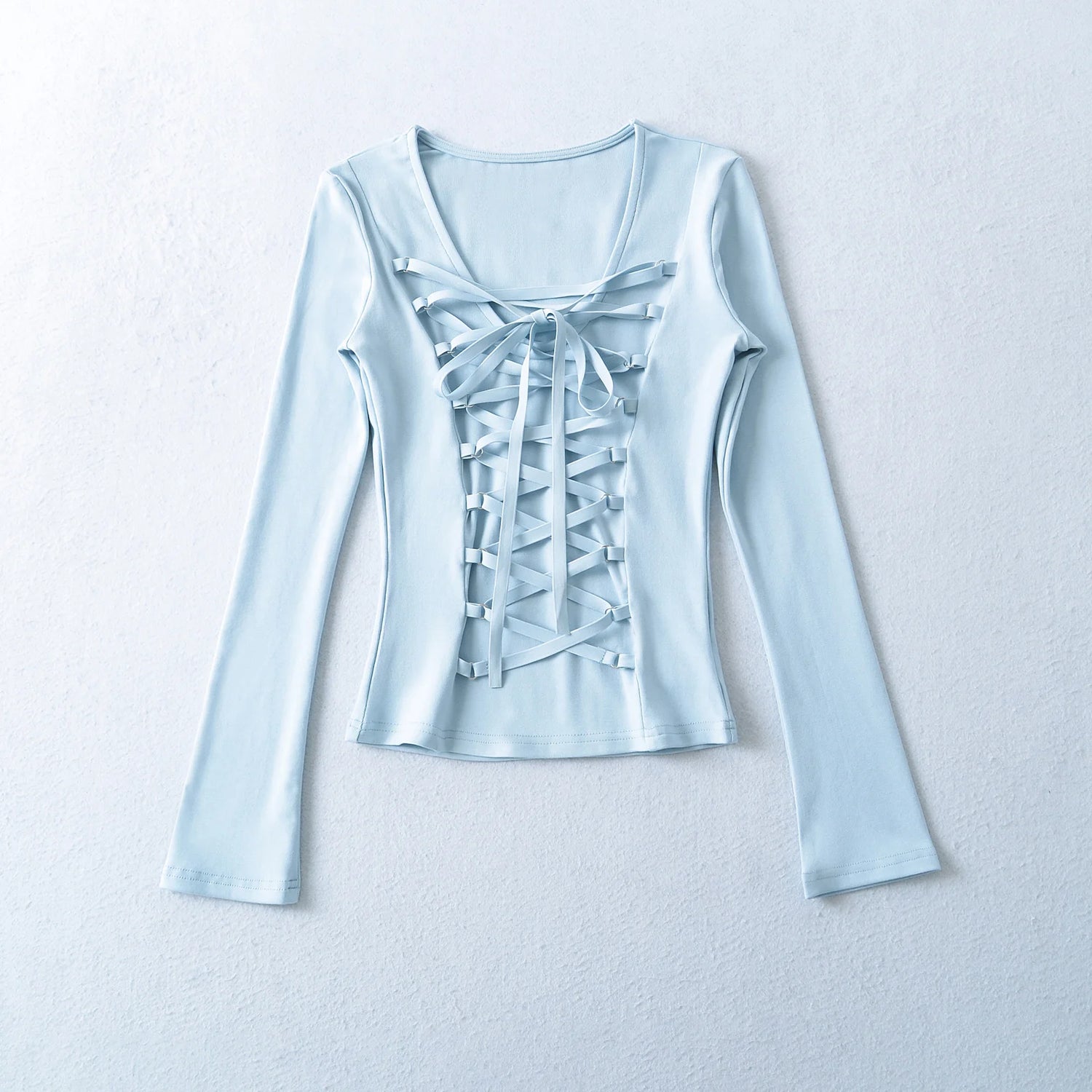 Crisluvᵀᴹ Women’s Y2K Lace-Up V-Neck Cropped Long Sleeve Top