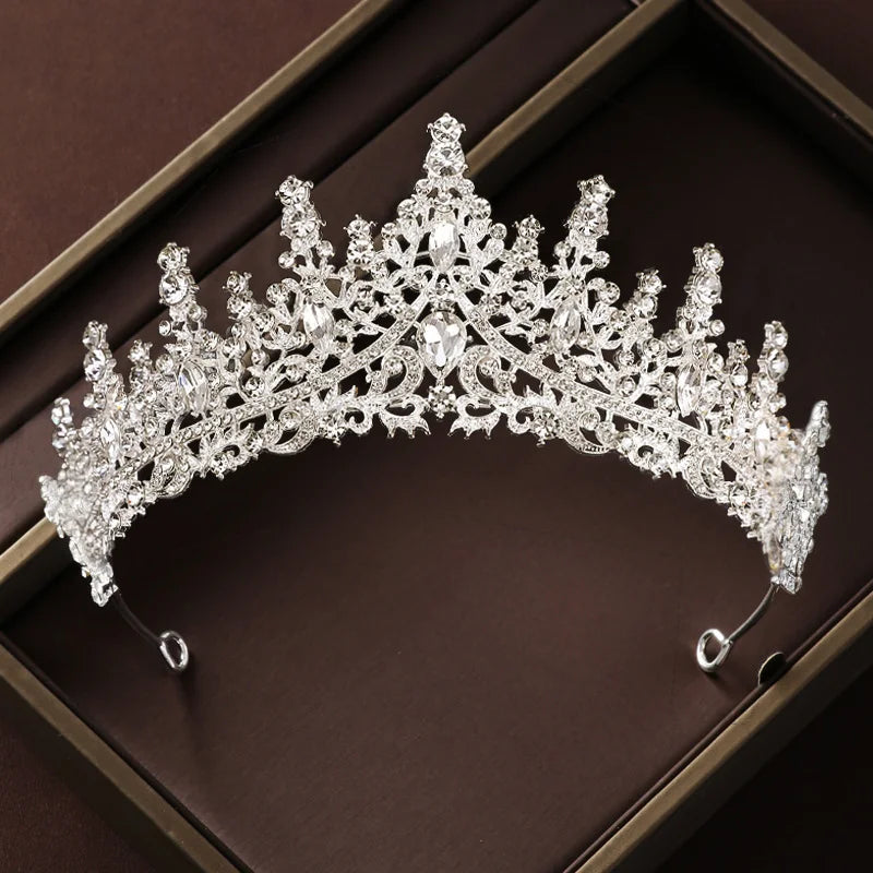Bridal Wedding Jewelry 4-piece Set, Alloy Crystal Crown&amp;Crystal Necklace&amp;Earrings Women&
