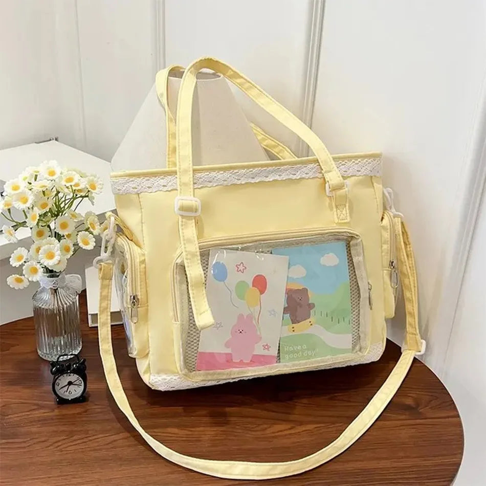 Japan Style Preppy Messenger Bag with Cute Bow Anime Shoulder Crossbody Bag For Sweet JK Girls Tote Bag