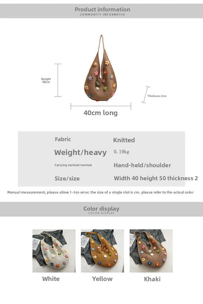 Hollow Mesh Knitted Shoulder Bag Beach Vacation Slouchy Chic Cartoon Tote Bag Lightweight Laid-Back Casual Woven Women Handbag