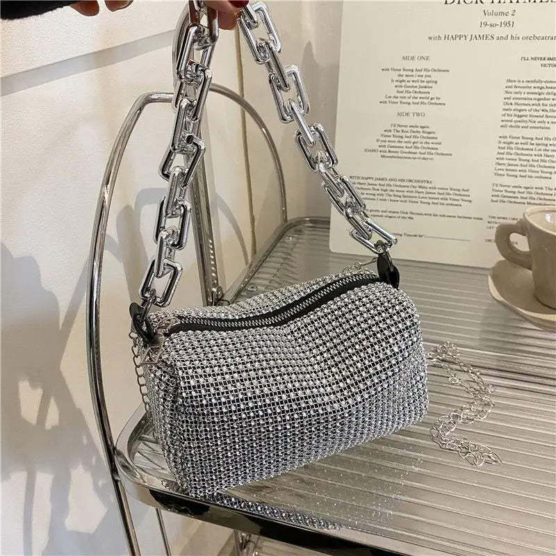 Allover Rhinestone Bucket Bag, Glitter Chain Prom Purse, Women&