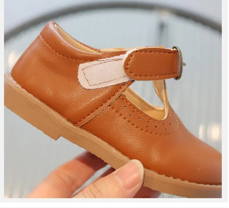 T-strap Girls Oxfords Spring Autumn Kids Soft PU Leather Shoes For Girl School Children Princess Dress Shoes Black, Brown, White