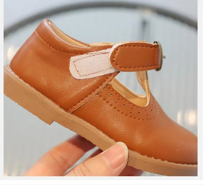 T-strap Girls Oxfords Spring Autumn Kids Soft PU Leather Shoes For Girl School Children Princess Dress Shoes Black, Brown, White