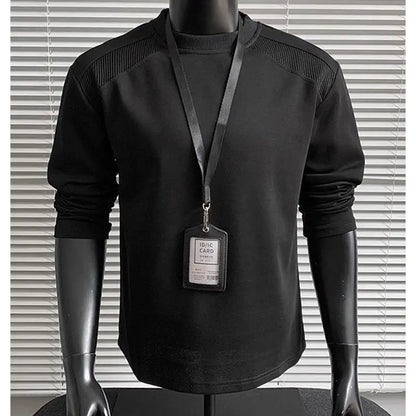 American Long-sleeved T-shirt for Men Autumn Winter Right Shoulder Round Neck Sweatshirt Bottoming Shirt