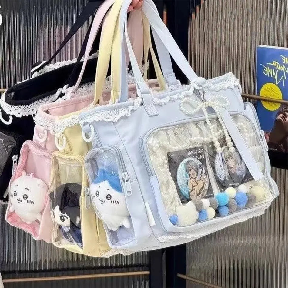 Japan Style Preppy Messenger Bag with Cute Bow Anime Shoulder Crossbody Bag For Sweet JK Girls Tote Bag