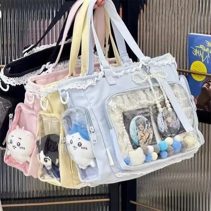 Japan Style Preppy Messenger Bag with Cute Bow Anime Shoulder Crossbody Bag For Sweet JK Girls Tote Bag