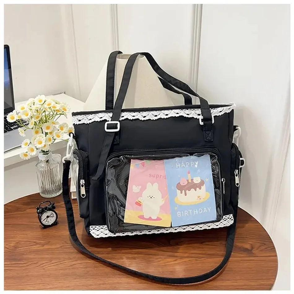 Japan Style Preppy Messenger Bag with Cute Bow Anime Shoulder Crossbody Bag For Sweet JK Girls Tote Bag