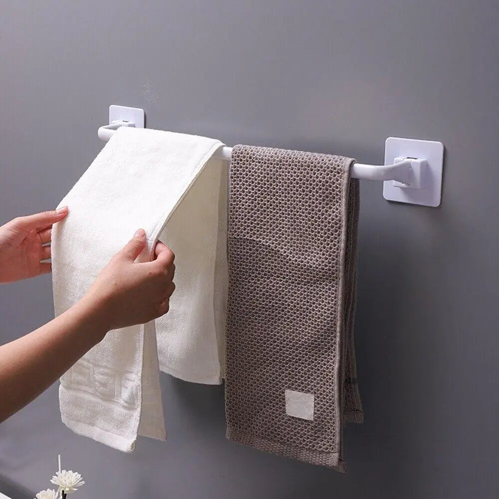 Kitchen Bathroom Wall Bath Towel Holder Rail Rack Portable Self Adhesive Towel Rod Bar Useful Household Gadget