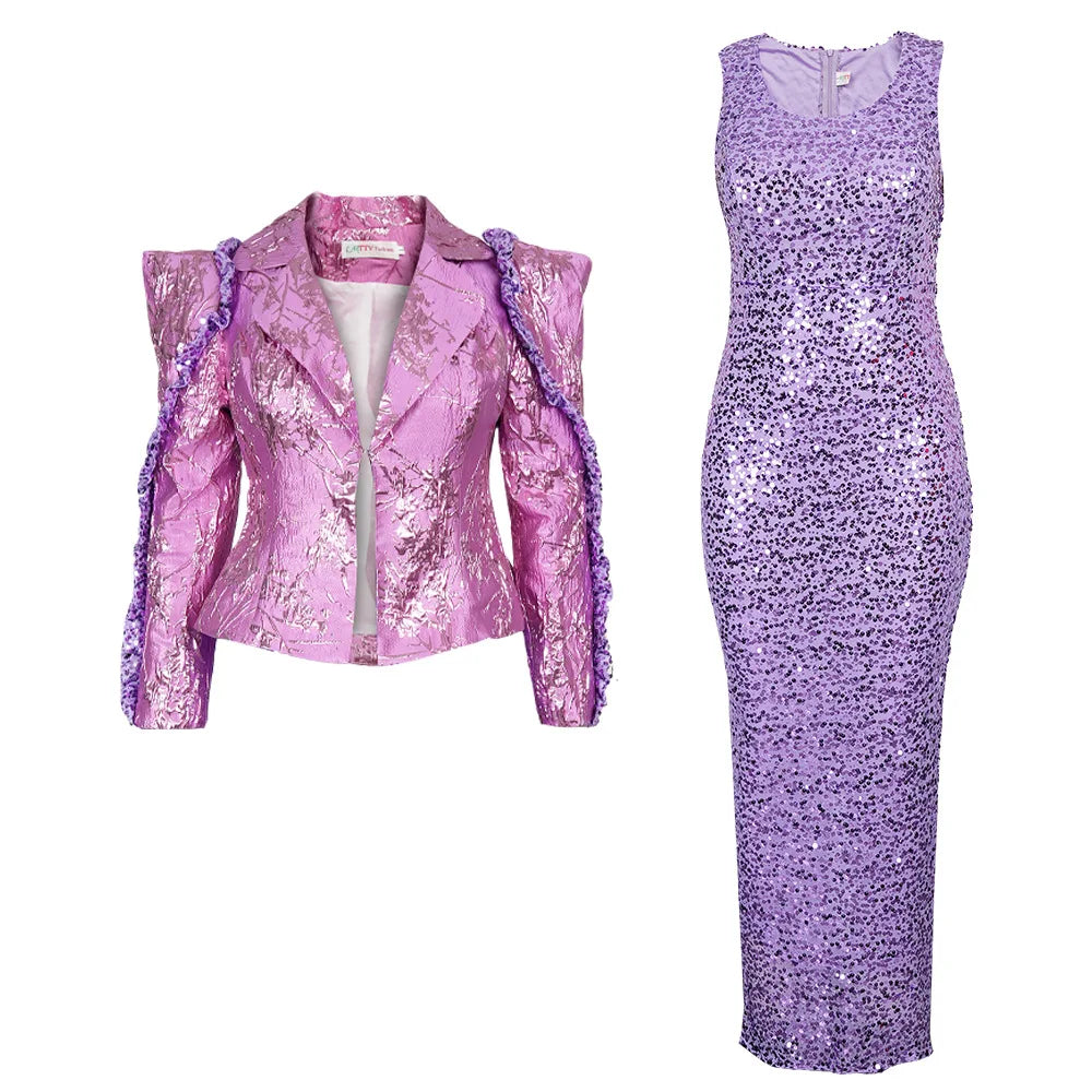 Luxury Sequin Coat Dress Set