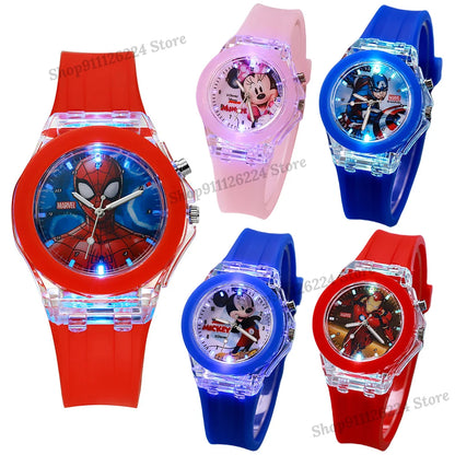 Disney Kids LED Quartz Watch – Mickey Mouse Cartoon Silicone Strap Children Wristwatch
