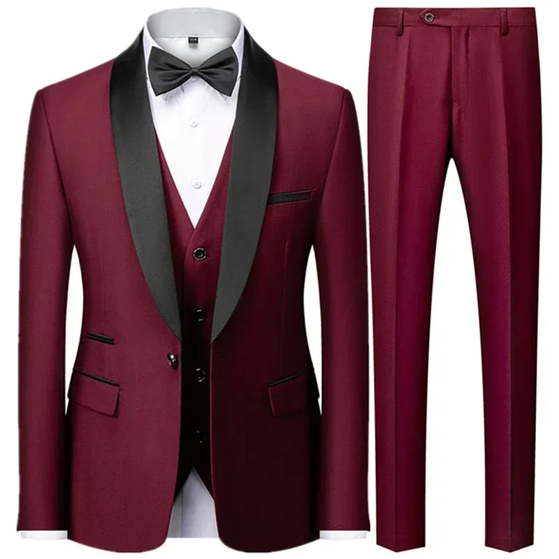 Men’s 3-Piece Slim Fit Suit – Blazer, Vest &amp; Pants for Wedding &amp; Party