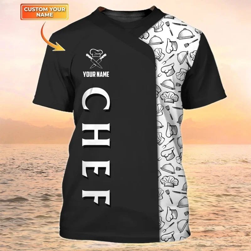 Chef Uniform Pattern T Shirt For Men Customized Name 3D Printed Tees Harajuku Short Sleeve Baggy Street Tops Cool T-shirts