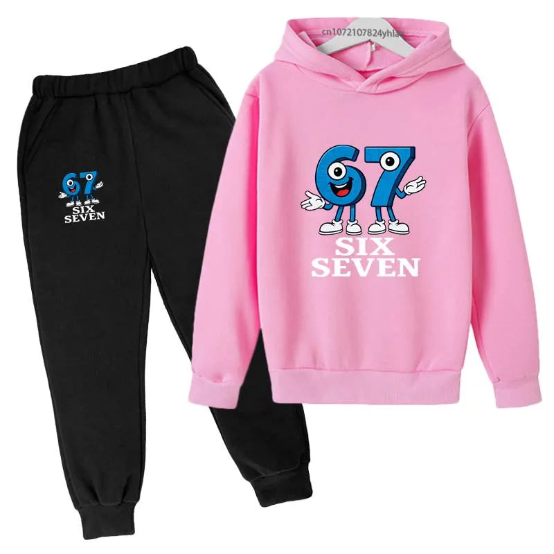 Six Seven Funny Number Cartoon Print Kids Spring Autumn Casual 2Pcs Hoodie+Jogging Pants Tracksuits 2-13Years Boys Girls Clothes