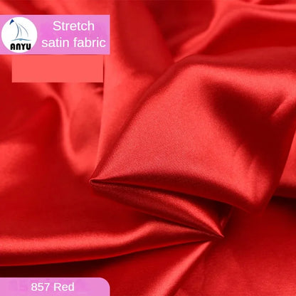 Stretch Satin Fabric By The Meter for Cheongsam Hanfu Dresses Sewing Plain Soft Skin-friendly High-density Cloth Thin Breathable