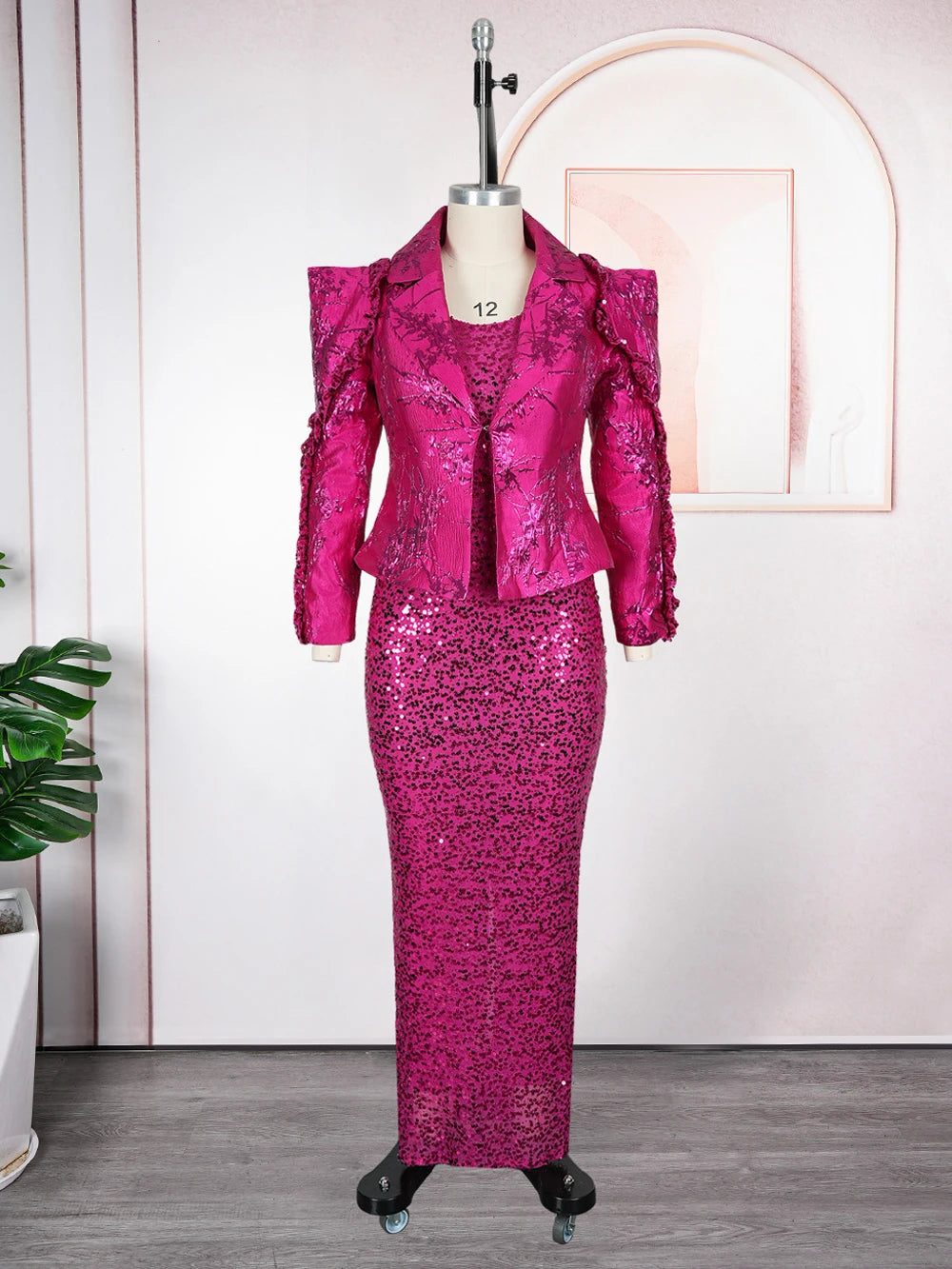 Luxury Sequin Coat Dress Set