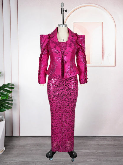 Luxury Sequin Coat Dress Set