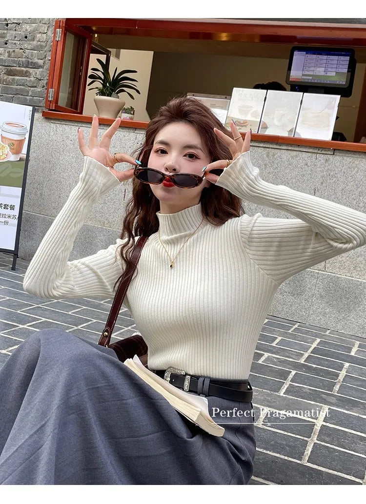 Chic Women’s Turtleneck Knit Sweater – Autumn Winter Slim Pullover