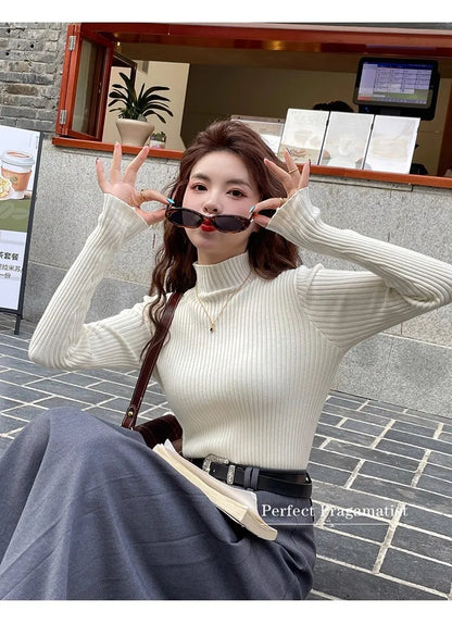 Chic Women’s Turtleneck Knit Sweater – Autumn Winter Slim Pullover