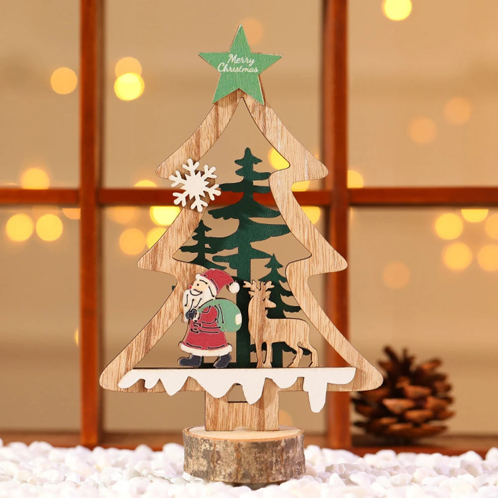 Christmas Decoration DIY Wooden Crafts Creative Ornaments Santa Claus Snowman Reindeer Christmas Desktop Decoration Gifts