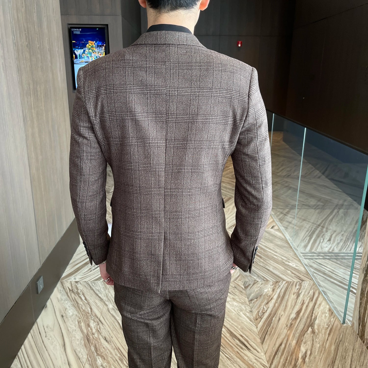 British Men’s Plaid Three-Piece Suit – Korean British Style Business Casual Blazer, Vest &amp; Trousers