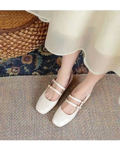 French Patent Leather Mary Jane Shoes – Retro Wine Red Slip-On with Buckle Low Heel