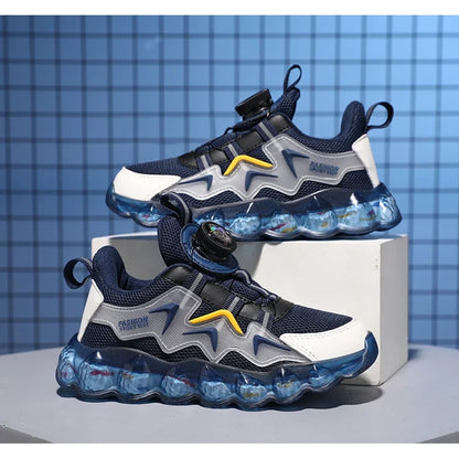 Children Shoes Thick Soled Running Rotary Buckle Kids Sports Casual Tennis For Girls Boys Outdoor Mesh Breathable Unisex Sneaker