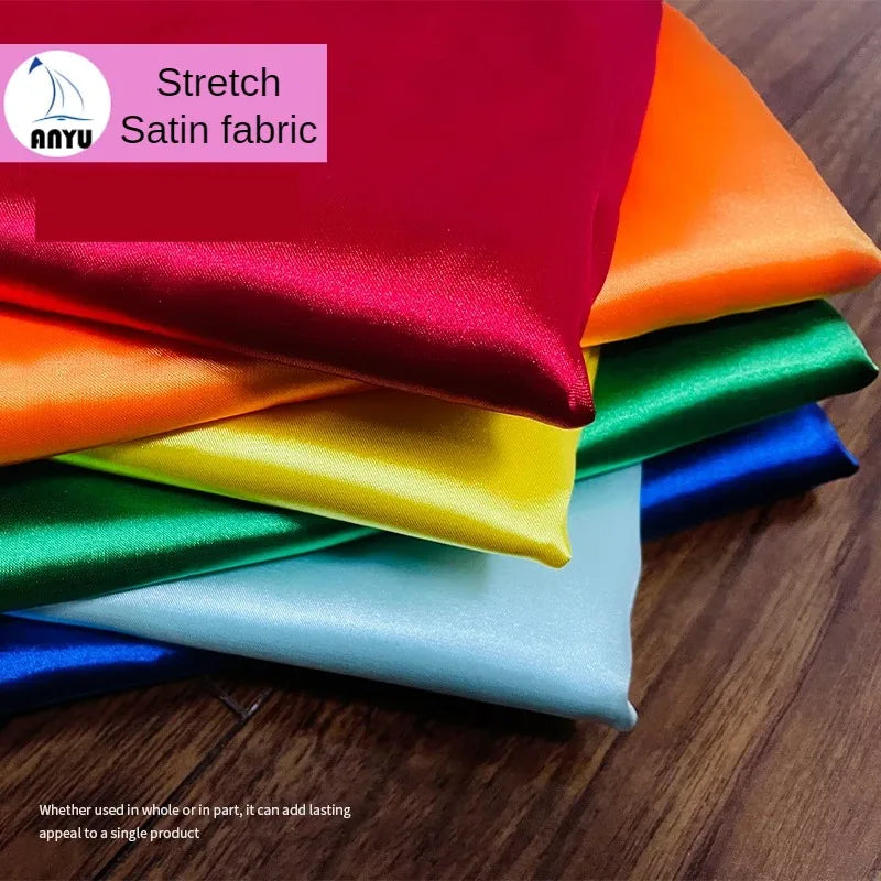 Stretch Satin Fabric By The Meter for Cheongsam Hanfu Dresses Sewing Plain Soft Skin-friendly High-density Cloth Thin Breathable