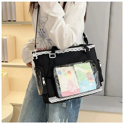 Japan Style Preppy Messenger Bag with Cute Bow Anime Shoulder Crossbody Bag For Sweet JK Girls Tote Bag
