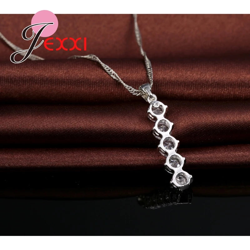 Wedding Women Bijoux Classic Genuine 925 Sterling Silver Cubic Zircon Jewelry Sets Shiny Crystal Necklace Pendant Drop Earrings